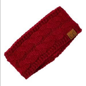 Red Fleece-Lined Cable-Knit Head Wrap